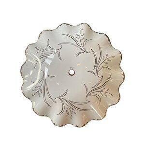 12" Vintage Light Cover White Silver Leaf Design Round 1970's
